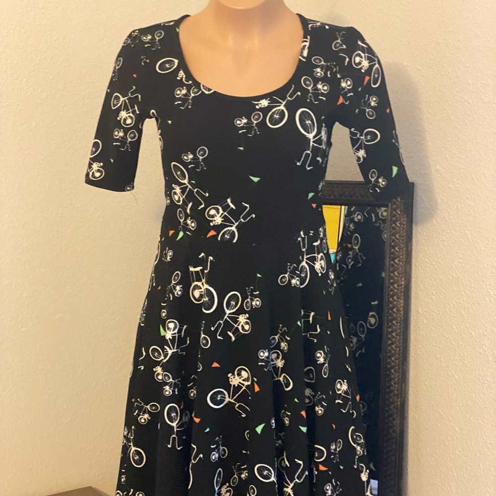 Black Bicycle Patterned Dress